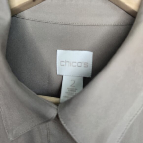 Chicos Top Womens 2 US Large Beige Button Up Roll Tab Sleeve Collared Casual - Picture 6 of 7